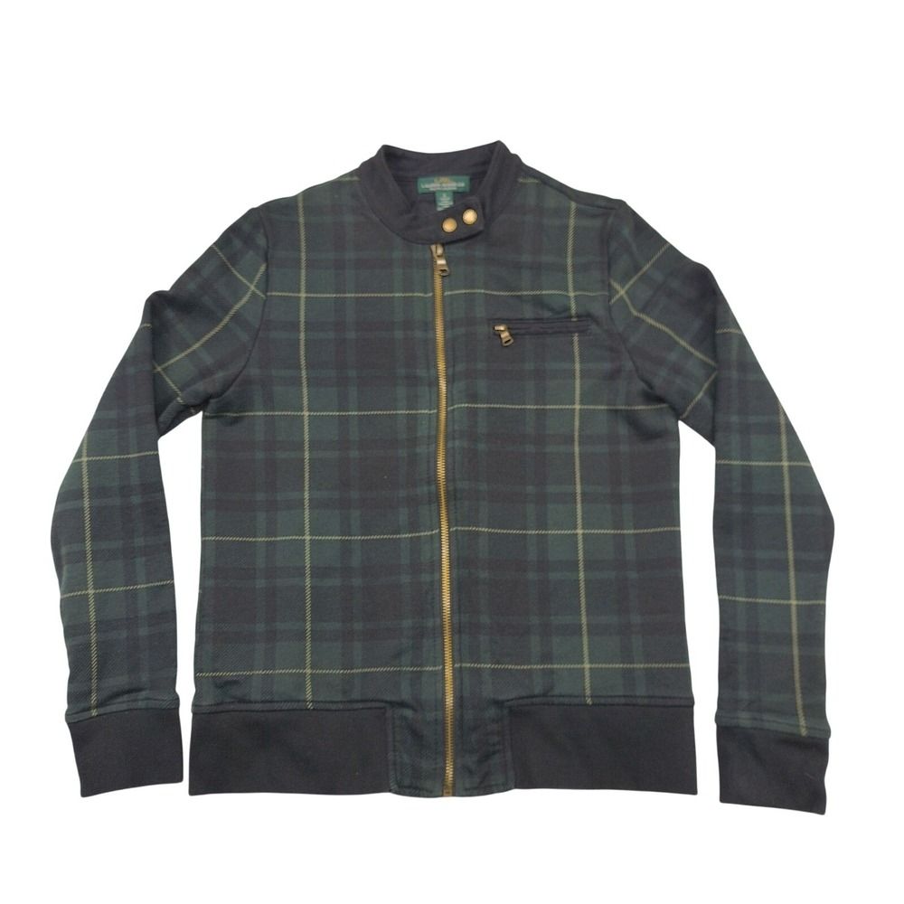 Lauren Ralph Lauren Plaid Bomber Jacket Green Black Cotton Full Zip Womens SZ S